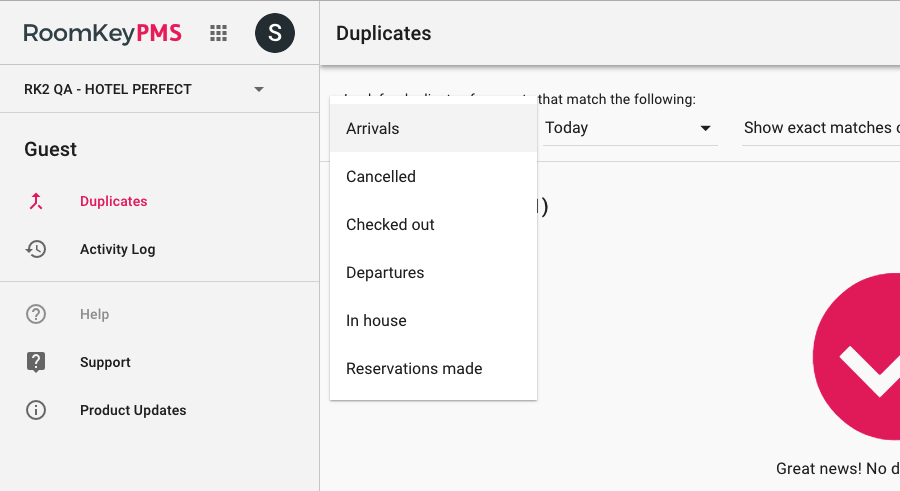 Quickly Sort and Find Duplicates by Guest Status and Time Period | RoomKeyPMS